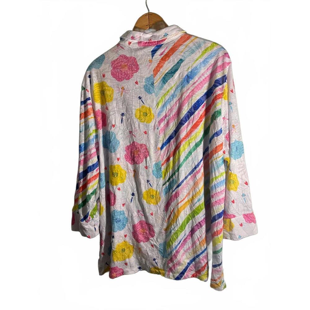 Shana Long Sleeve Button-Up Shirt with Colorful Floral and Stripe Pattern XL - Picture 9 of 9